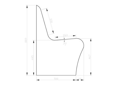 Schablone zum Bau einer Sitzbank mit Lehne aus Qboard Bauplatten: Form B