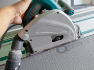 Sawing Qboard construction board with hand-held circular saw