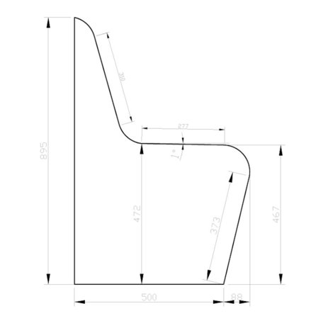 Schablone zum Bau einer Sitzbank mit Lehne aus Qboard Bauplatten: Form F