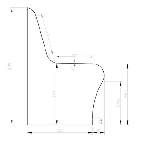 Schablone zum Bau einer Sitzbank mit Lehne aus Qboard Bauplatten: Form E