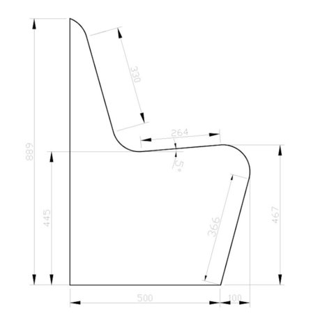 Schablone zum Bau einer Sitzbank mit Lehne aus Qboard Bauplatten: Form A