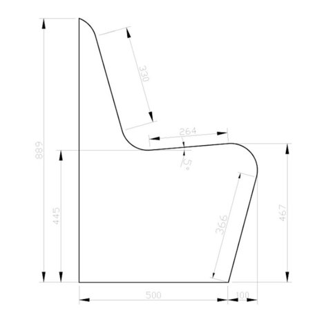 Schablone zum Bau einer Sitzbank mit Lehne aus Qboard Bauplatten: Form A